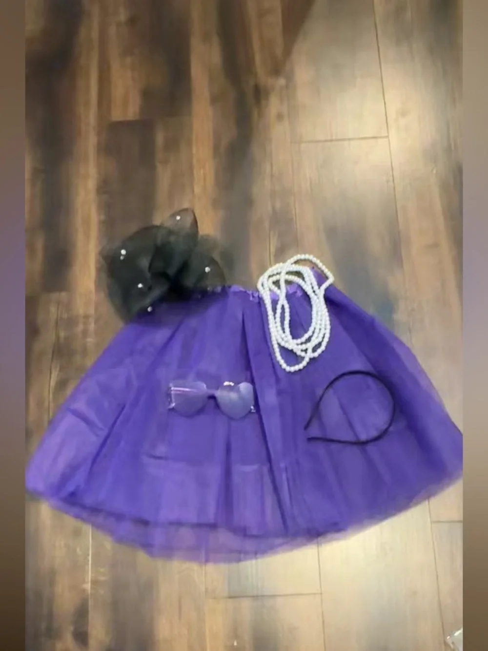 Costume Purple Tulle Skirt with Hat Headband Heart Glasses and Pearl Necklace